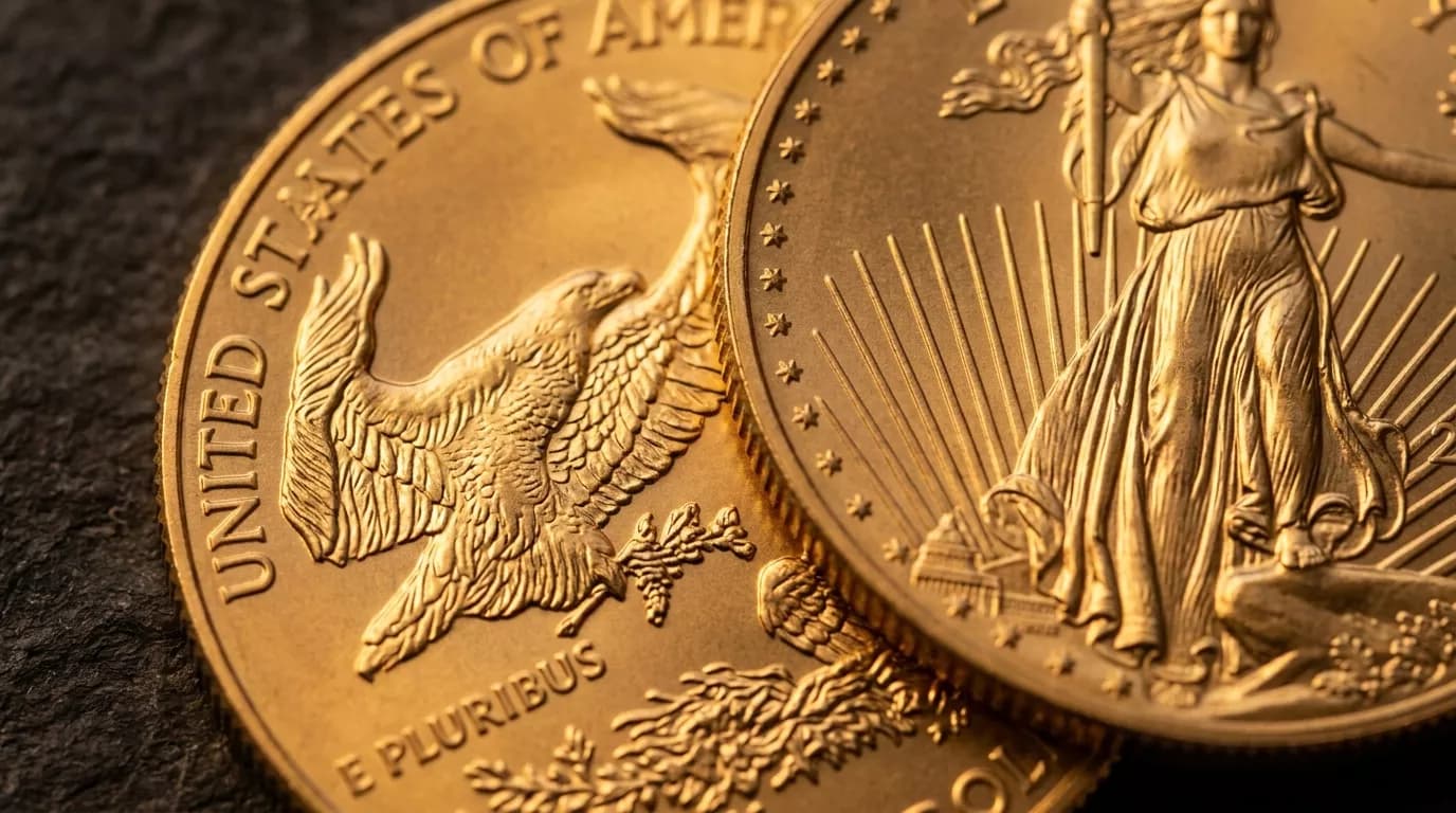 Macro close-up of gold coins